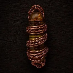 Amber Copper Pendant Necklace • Honeydrop • Wire Wrapped Jewelry