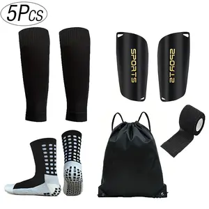 Sports 5-Piece Soccer Kit - Includes Shin Guards, Grip Socks, Bandages & Carry Bag for Training & Matches Essential Equipment Footballequipment