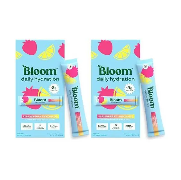 Bloom Nutrition Hydration Electrolyte Sticks, Strawberry Lemonade, 10 Count | Electrolytes with Collagen, 5g Protein, Vitamins & Minerals, Sugar Free Drink Mix