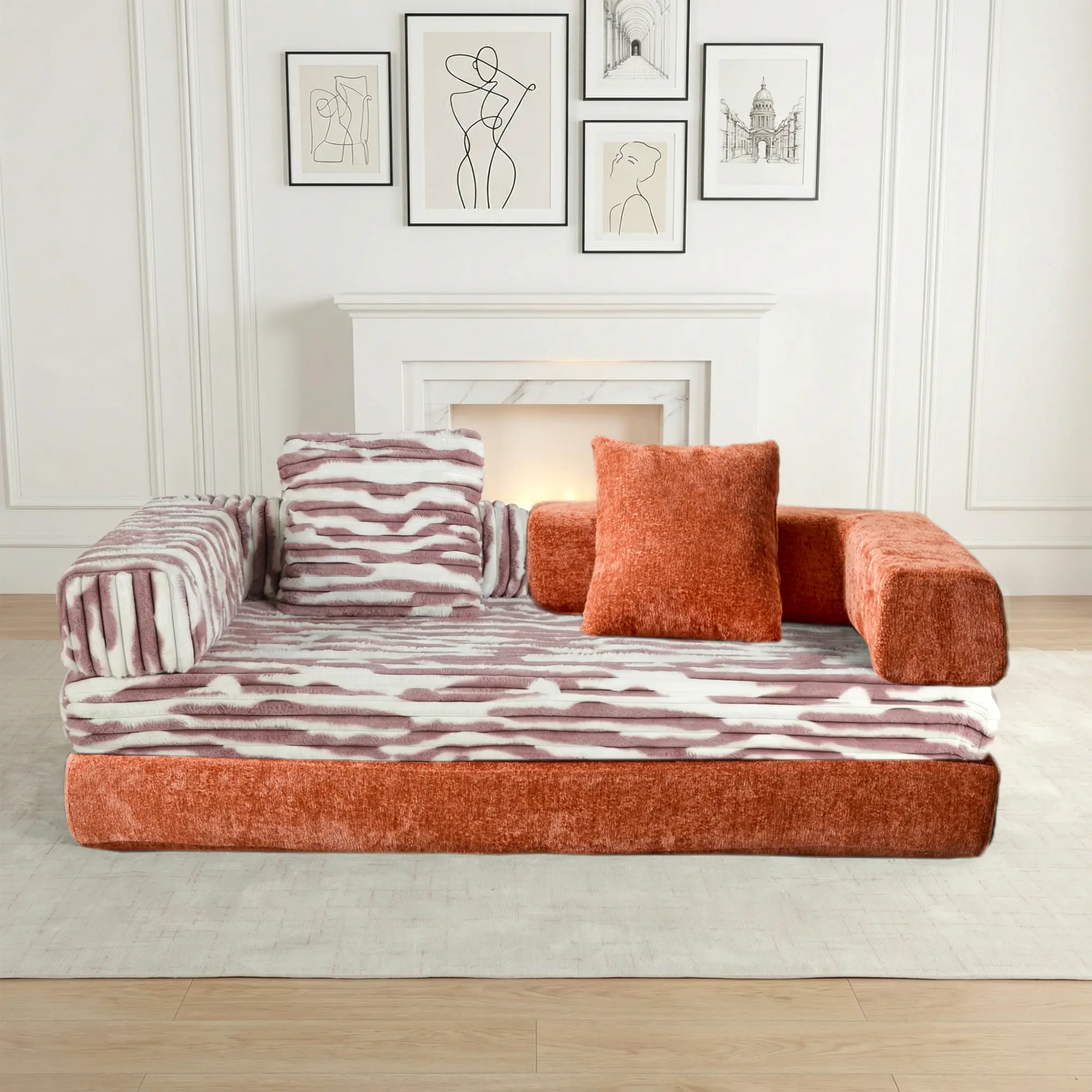 Orange Couch+Brown Sofa Cover