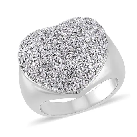 Simulated Diamond Heart Ring in Silvertone (Size 10.0) 3.00 ctw