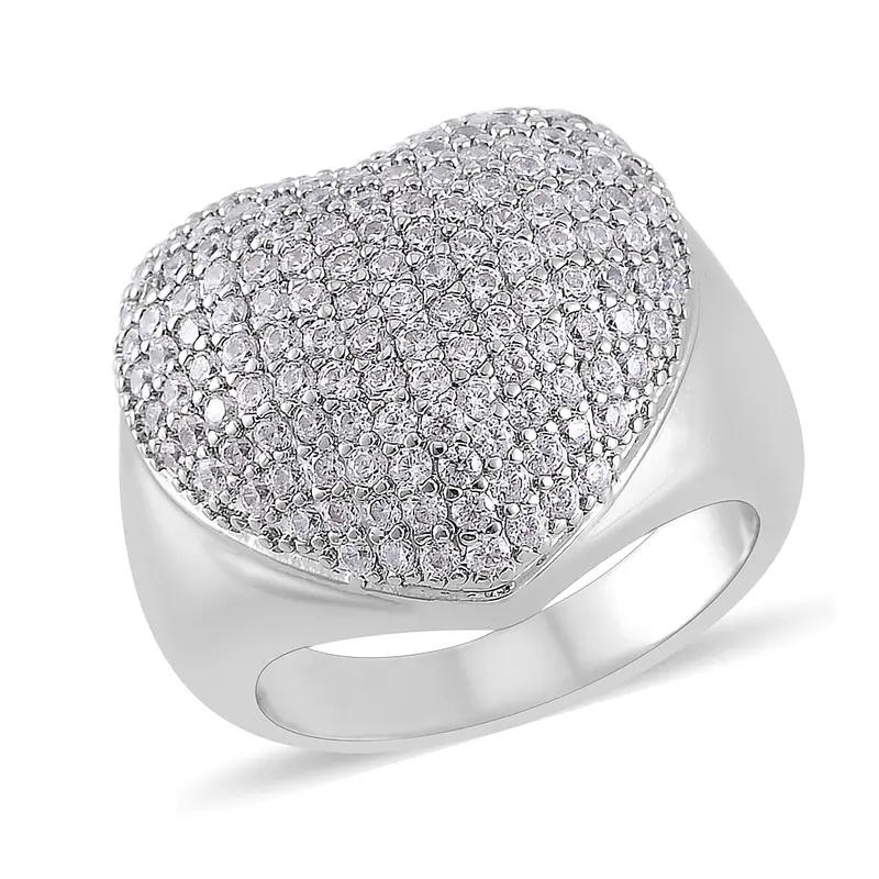 Simulated Diamond Heart Ring in Silvertone (Size 10.0) 3.00 ctw