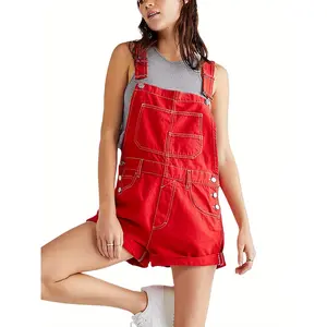 Womens Adjustable Denim Bib Overalls - Casual Rolled Cuff Shortalls with Pockets Stylish Womens Bib Shorts for a Relaxed Look