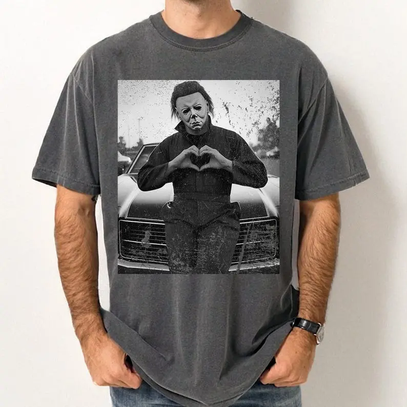 Distressed Michael Myers Heart Hands Vintage Halloween Shirt, Retro Horror Movie Shirt, Friday the 13th Horror. Horror Gift