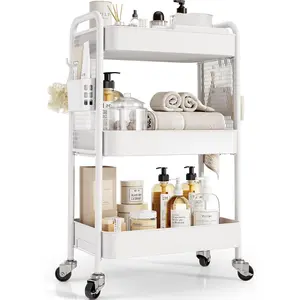 3 Tier Rolling Cart Organizer, Rolling Cart with Wheels, & Bins Esthetician Craft Art Sturdy with Pegboard for,, Office, Nursery Diaper