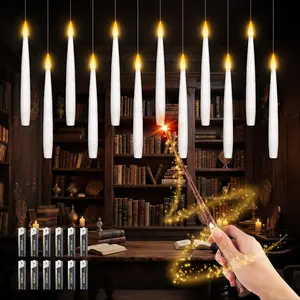 12 count Floating Candles with Magic Wand Remote,  (included) Operated  LED Candles Lasting for 200 H, Flameless Flickering Warm Light Taper Candle Set for Xmas Festival Theme Party Decor