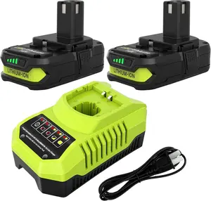 2 Packs 3600mAh Replacement for Ryobi 18V Battery and Charger Compatible with Ryobi 18 Volt Battery Lithium ion P103 P104 P105 P107 P108 P109 P122