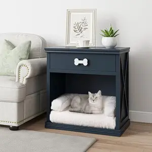 Royalcraft LED Nightstand, Litter Box Enclosure, Cat Litter Box Furniture Hidden with Large Drawer and Semi-Open Space, Multi-Functional Nightstands with Pet House for Living Room, Bedroom, Blue