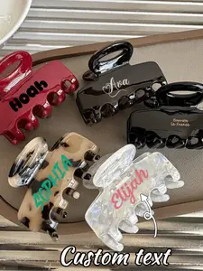 Custom Name Gold Hair Claw – Korean Style Personalized Label Clip, Medium Size Updo Claw Clip for Women