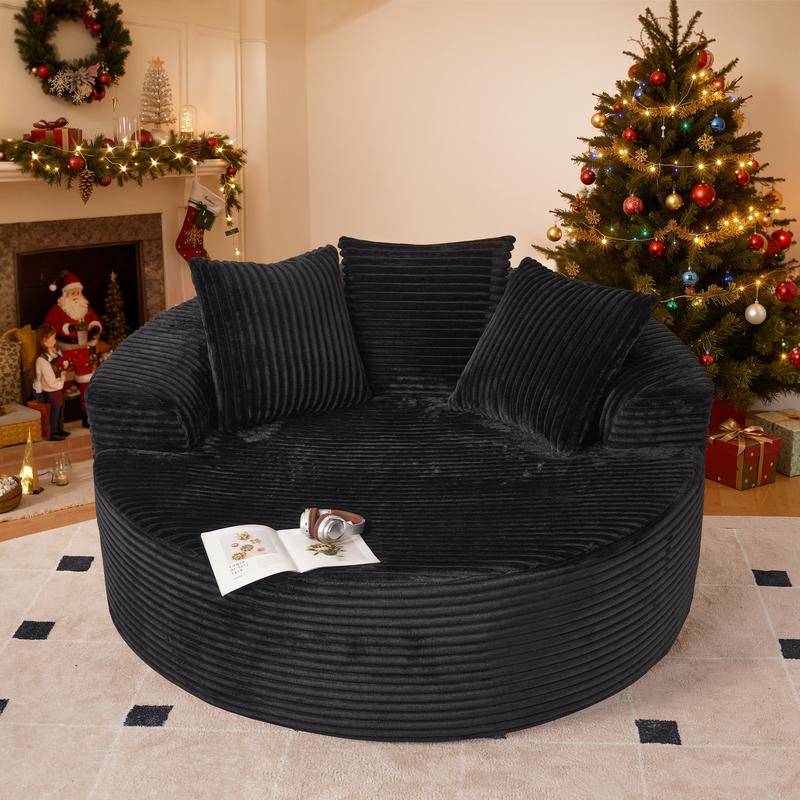 CAODOC 59" W Oversized Round Sofa Bed - Boneless&Modern O-Shape, Modern Deep Seat Couch with 3 Pillows, No Assembly Required, Plush Corduroy Fabric