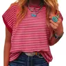 Asvivid T Shirts Women Striped Ribbed Knitted Top Drop Shoulder Round Neck T-Shirt Summer Tops Daily Everyday Wear Shirt Casual Fashion Crewneck Tshirt Womenswear