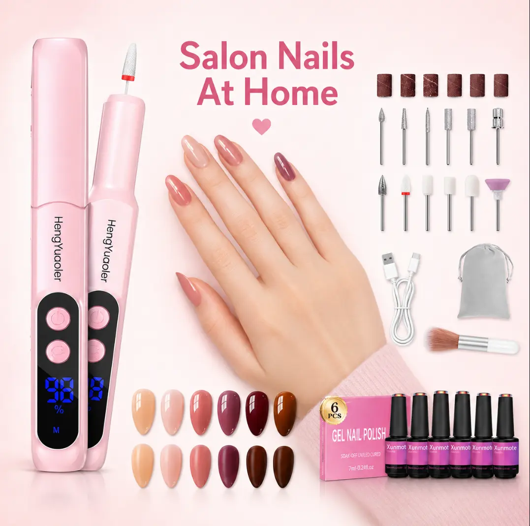 DIY Nail Salon Kit with Electric Nail Drill & Gel Polish Set, Complete Manicure Kit for Beginners Cutics Nail Art