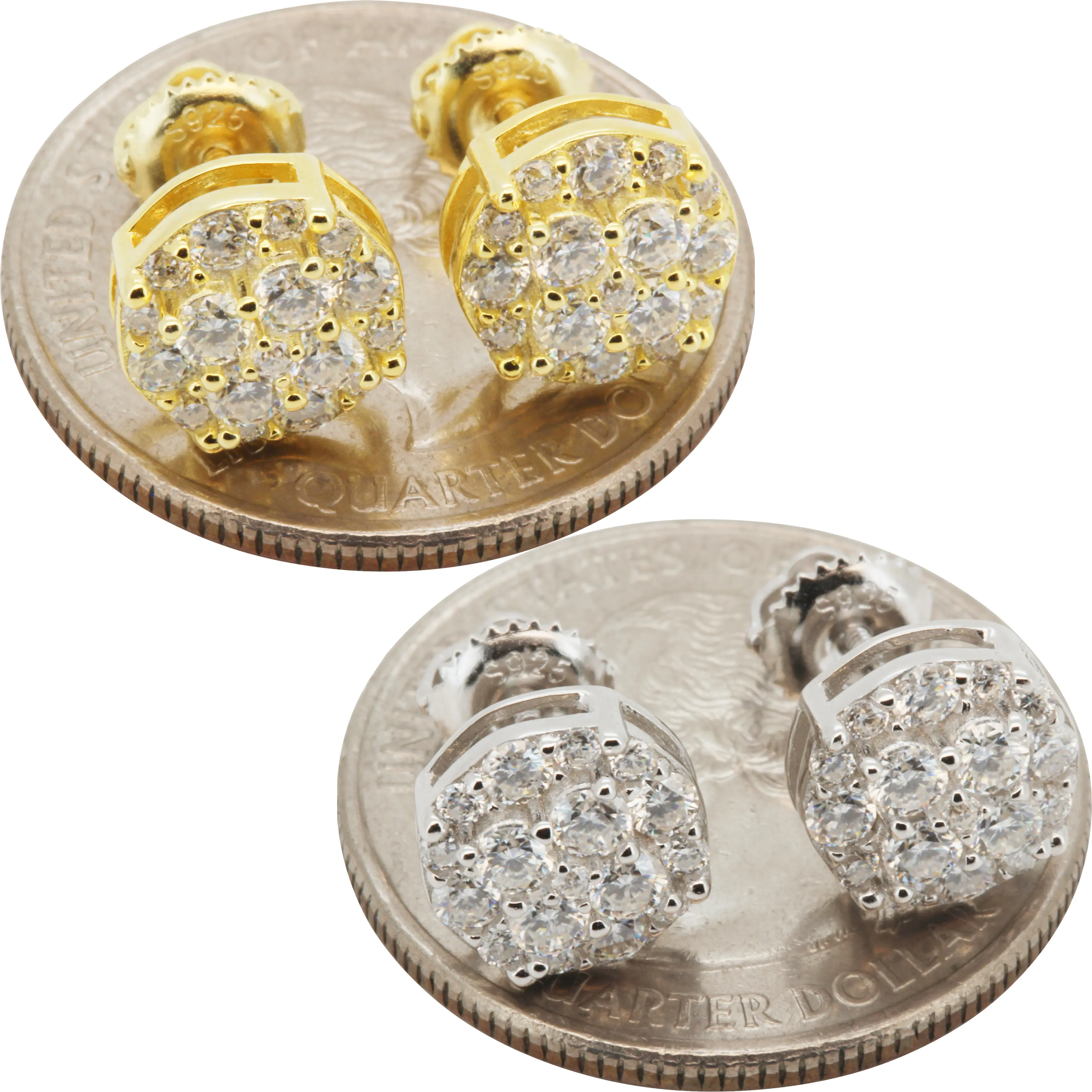 Moissanite 925 Sterling Silver 14k Gold Vermeil 9.5mm Circle Cluster Screw Back Stud Earrings