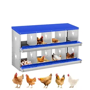 8-Compartment Chicken Nesting Box, 2-Tier Galvanized Steel Egg Laying Box with Large Vented Holes, Wall-Mountable Design, Easy Egg Collection & Cleaning for Chickens - Blue