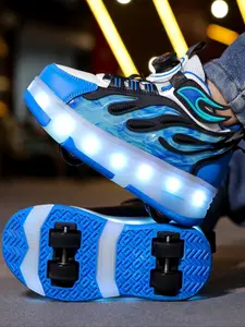 Unisex Roller Skates for Boys & Girls, 2-In-1 Outdoor Gymnastics Shoes with Wheels, Fun Exercise Skate Shoes for Kids, Trendy Youth Rollerskates, Rollerblades