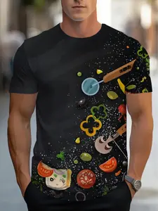 Men's -Themed T-Shirt - Soft Round Neck Short Sleeve with Chef Print & Kitchen Design| Suitable for Restaurant Wear, Cooking Classes, Gifts for Chefs| Machine Washable Casual Apparel for Cooking Enthusiasts