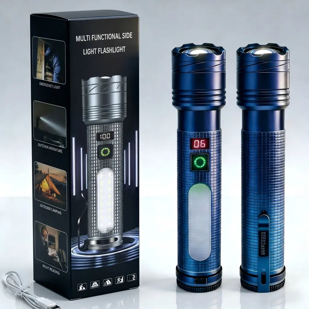 2-Pack Compact Upgraded Tactical LED Flashlights (LED Lights), 5 Modes, COB Side Light, Super Bright & Versatile Illumination, USB-C Charger, Adjustable Zoom, Long-Range Portable Black Torches, Essential Outdoor & Safety Tool