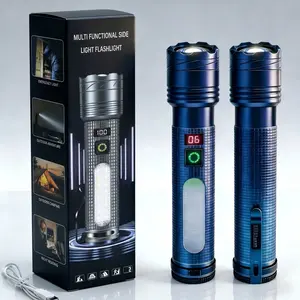 [2Packs] Upgraded Tactical Flashlight, 5 Modes & COB Side Light – High Lumen USB Rechargeable, Zoomable Long-Range Torch for Outdoor, Emergency, Power Outage, Night Security Portable Black