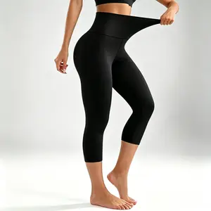 Women's 2-Pack 21" High-Waisted Tummy Control Yoga Capri Pants - Buttery Soft, Athletic Stretchable, High Elastic Activewear Polyester Elastane Gym Running Bottoms