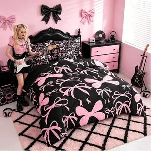 Feelyou Queen 7-Piece Microfiber Bedding Set - Kid Bedding Bed-in-a-Bag with Bowknot Design Breathable Blanket, All-Season Queen Comforter, Sheets, Pillowcases & Cushion Cover for Girls’ Bedroom Decor