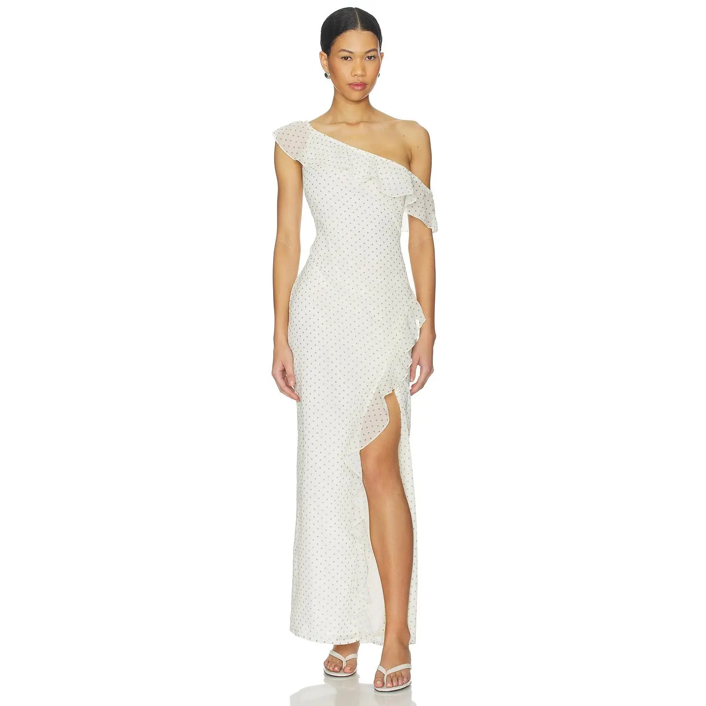 SNDYS Reyen Frill Maxi Dress in Cream Polka Dot