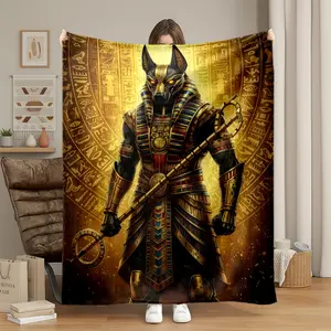 1pc Anubis Egyptian God Flannel Blanket for Sofa, Bed, Office, Car, Travel, Camping, Decor, Super Soft Warm Cozy Lightweight All Season Throw, Adults Gift for Men, Women.