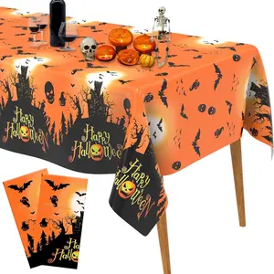 Halloween Tablecloth, Halloween Party Supplies, 2 PCS 54" x 108" Disposable Plastic Halloween Table Cloth Rectangle Table Cover Halloween Table Decorations for Halloween Party Decorations Home Indoor