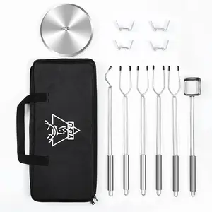 Fire Pit Accessories for Solo Stove Mesa XL, Portable Tabletop Firepit Set for Outdoor Patio and Camping, Includes Lid, Stainless Steel Smores Sticks, Stick Rests, Poker, Pellet Adapter and Carry Case (7.3 inch, 4 Sticks, 4 Rests)