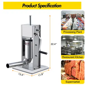 3L/7LB 304 Stainless Steel Sausage Stuffer, Heavy-Duty Manual Meat Filler, Dual Speed & 4 Stuffing Tubes, Easy Clean Design for Homemade Hot Dog, Salami, Home and Commercial Use