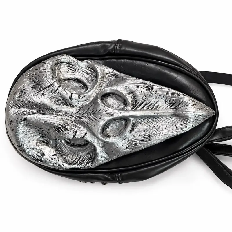 Gothic Graphic Backpack with Bold Motif, Mystery Vibe Raven Plague Mask Design, Elegant Multi-Function Adult Bag for Everyday Use & Special Occasions, SKU:3216