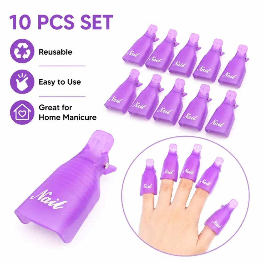 TIKA 10-Pack Nail Polish Remover Clips for UV Gel Soak Off, Reusable Nail Art Removal Caps