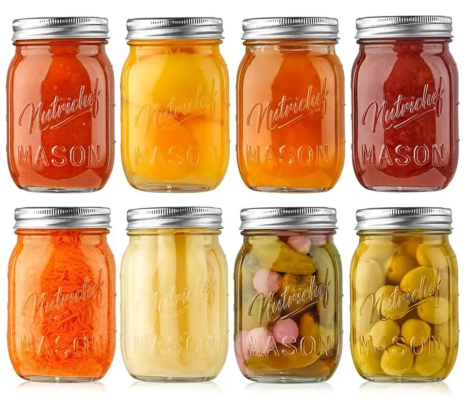 Nutrichef 8 Pcs. Glass Mason Jars w/ Lids & Ban ds Nutrichef 8 Pcs. Glass Mason Jars w/ Lids & Ban ds