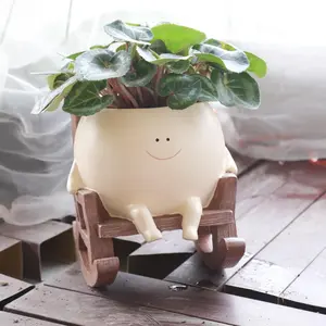 Smiley Rocking Chair Shaped Planter, Flower Pot, Indoor Outdoor Use, Unique Rocking Chair Design for Cactus Plants, Cute Head Shape Pot with Drainage Holes