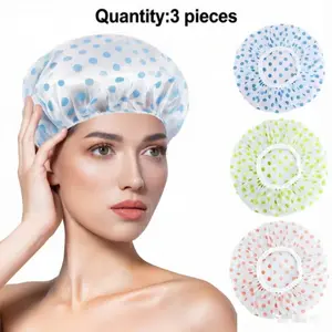 Reusable Shower Cap for Women, 3pcs Large Waterproof Shower Bonnet, Washable Elastic Band, Perfect for Long Hair and Braids, Bathroom Essentials