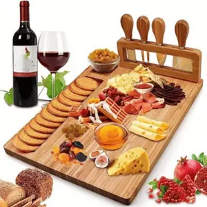 Bamboo Cutting Board Set with Knife and Fork, Ideal for Vegetables Bread Fruits Butter Cheese, Perfect Holiday Gift, Durable Chopping Board