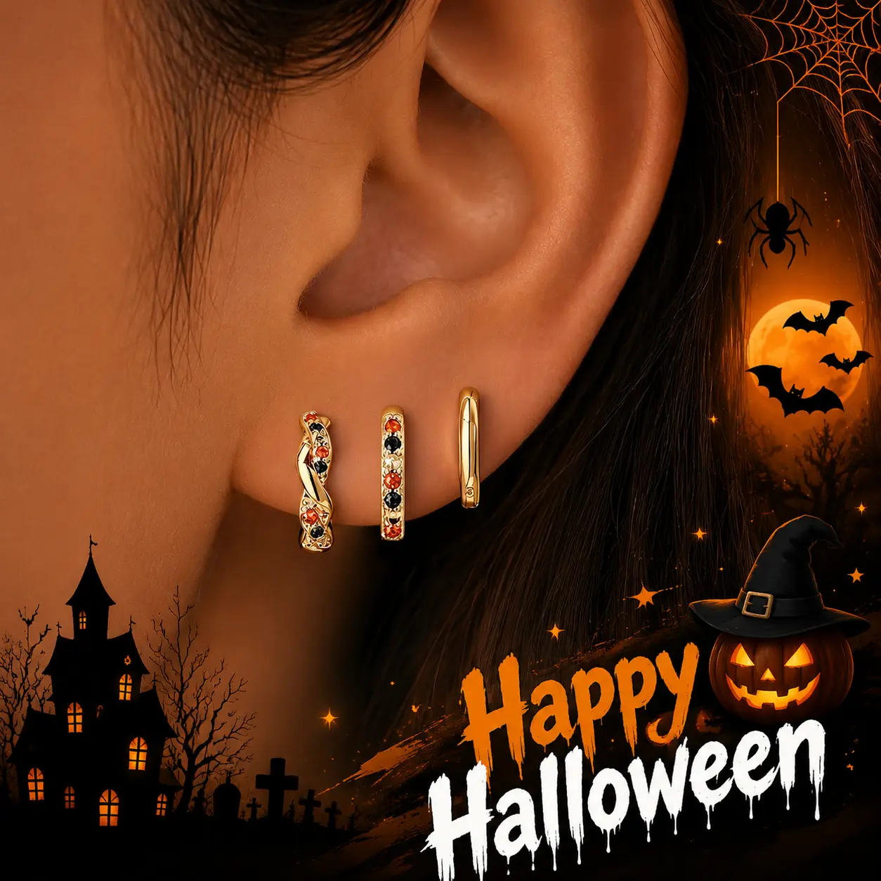 3 Pairs Small Gold Huggie Hoop Earrings Set for Halloween Women Men Hypoallergenic 14K Plated Stack Cartilage Earrings, Multiple Piercing Lightweight Mini Thin Cute Dainty Trendy Jewelry Gifts for Women