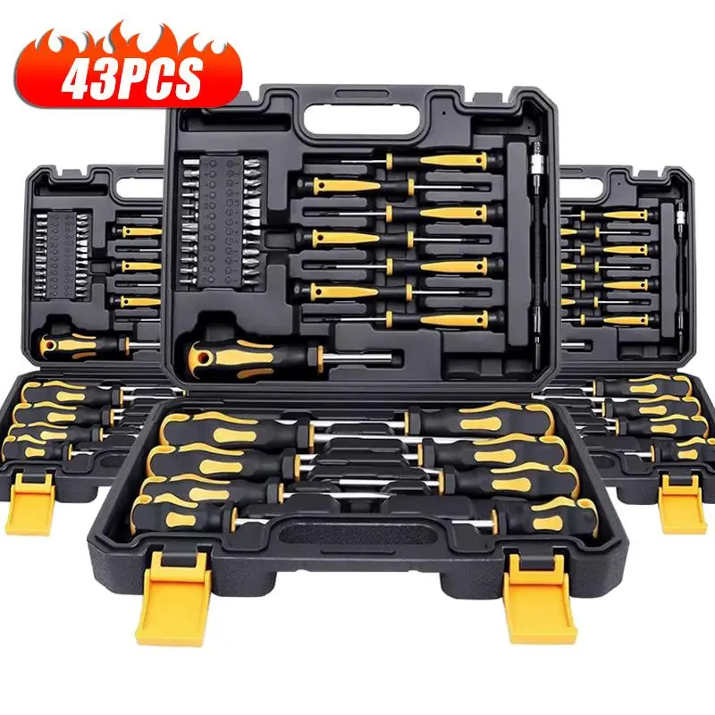 43pcs Versatile & Practical Tool Kit - Magnetic Flat-Tip Screwdriver Sets, Cross-Head, Hex, Pozidriv Tools, Magnetizer, Demagnetizer, Replacement Bits, Sturdy Toolbox - Precision Screwdriver Sets for Beginners, DIY Projects, Repair Work
