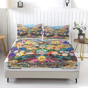 3-Piece Rick And Morty Patterned Fitted Sheet Set, Soft And Durable Bedding Set Includes 1 Flat Sheet And 2 Pillowcases, Daily Holiday Birthday Gift Bedroom Decorations For Kids And Adults, Decorative Bedsheet Sets