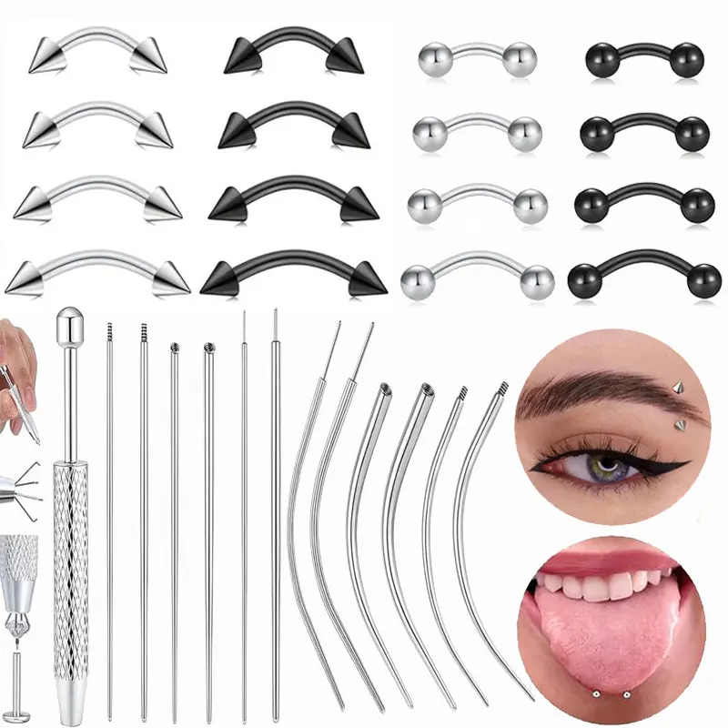 20Pcs Eyebrow Piercing Jewelry with Grabber Changer Tool 16G Stainless Steel Curved Barbell Eyebrow Jewelry Hypoallergenic Eyebrow Rings Rook Vertical Labret Navel Daith Lip Helix Conch Daith for Women Men 6mm/8mm/10mm/12mm