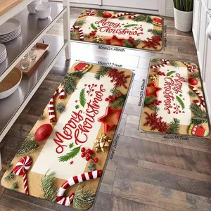 Jit Christmas Gift Decoration Carpet Set, Flannel Bedside Mat, Non-Slip Washable Soft Rug, Kitchen Laundry Hallway Floor Runner Mats