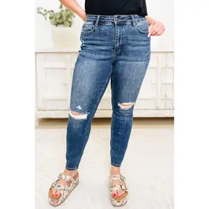 Judy Blue Jessie's Girl Mid Rise Tummy Control Destroy Skinny Jeans