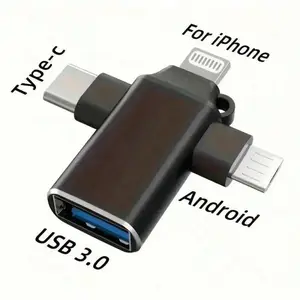 Three-In-One OTG Adapter Type-C Micro USB Lightning 3.0 Data Transfer Converter No APP Needed Compatible with Tablets Hard Drives iOS Devices