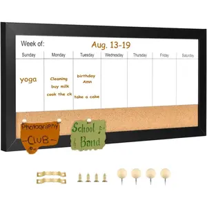 Weekly Dry Erase White Board and Cork Board, Black  Frame, Surface Whiteboard for  Office and Wall Decor(ZHZL-2040BK)