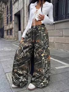 Women's Casual Drawstring Pants, Loose-Fitting Natural Waist Design, Long Regular Fit, All Seasons Wear, Comfortable Street Style, Casual Lounge Pant, Casual Street Trousers, Casual Chic Bottoms