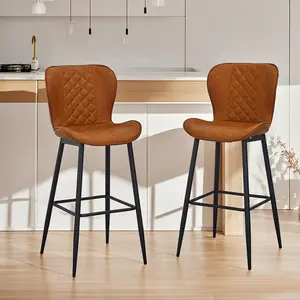 Set of 2 Bar Stool Faux Leather Counter Height Modern Bar Stools with Back Metal Legs and Footrest Urban Armless Dining Chairs PU Leather Bar Stool  for Kitchen Island Rustic