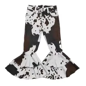 Aa-1 Country Western Cowgirl Jenas Double Denim Classic Bell Bottoms Star Print Jeans Drop Waist Pants for Casual & Semi-Formal Wear