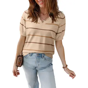 DOKOTOO Women's Striped Casual Sweater, New Summer Style, Fashionable Loose Knitted Pullover, Short-Sleeve Knitted Sweater