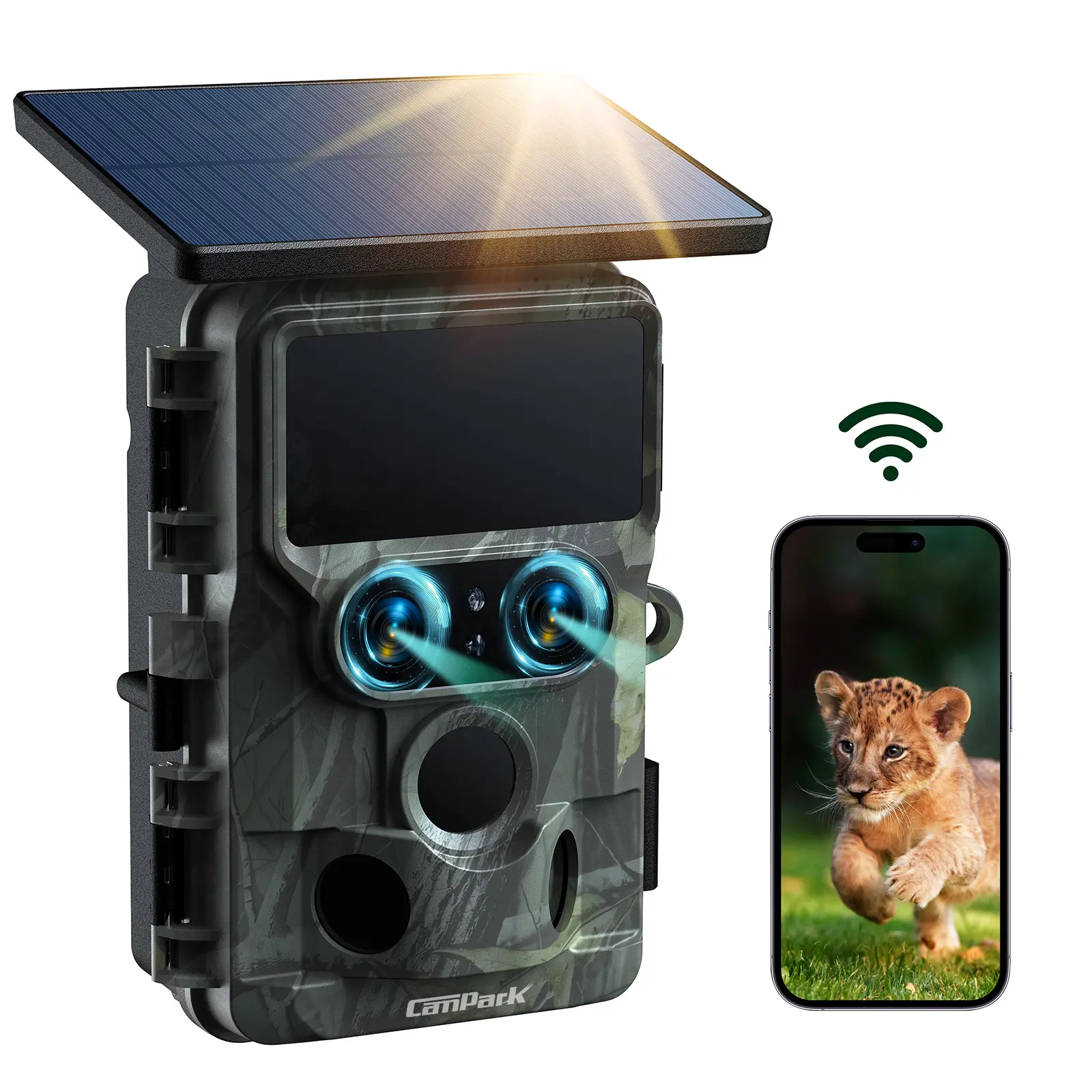 TC22 4K Trail Camera WiFi Dual Lens Solar Integrated Game Camera with Starlight Night Vision