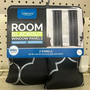 Interiors by Design Blackout Window Panels 2 Pack Black 28x84in Blocks Light A12