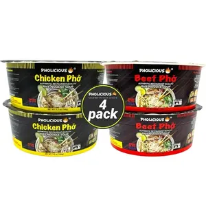 Pholicious Authentic Instant Pho Food - Chicken & Beef Variety Pack - 4 Cups Each Flavor - Restaurant-Quality Rice Noodle Soup